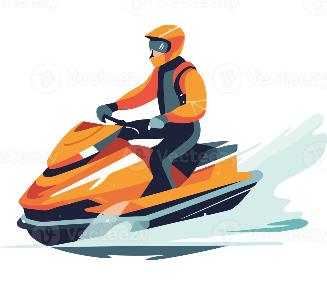 A man riding a jet ski on a black background png