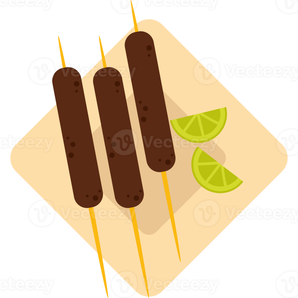 A skewered meat on a skewer with lime slices png