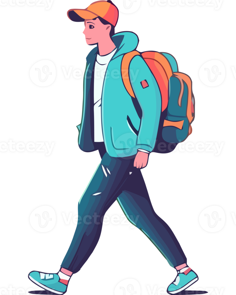 A man with a backpack walking png