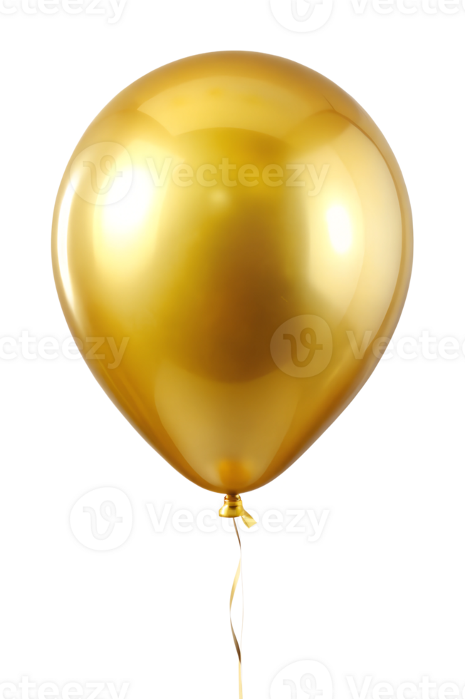 Shiny golden balloon against a white background, cut out transparent png