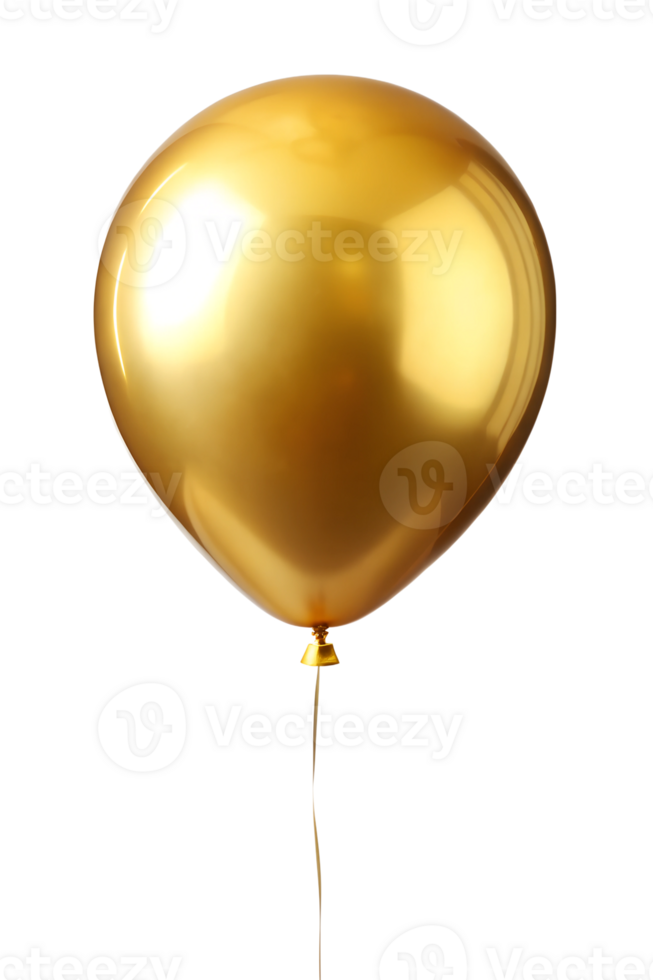 Golden balloon on a white backdrop, cut out transparent png