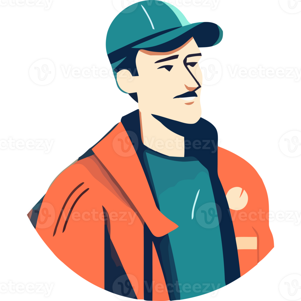 A man in an orange jacket and cap png