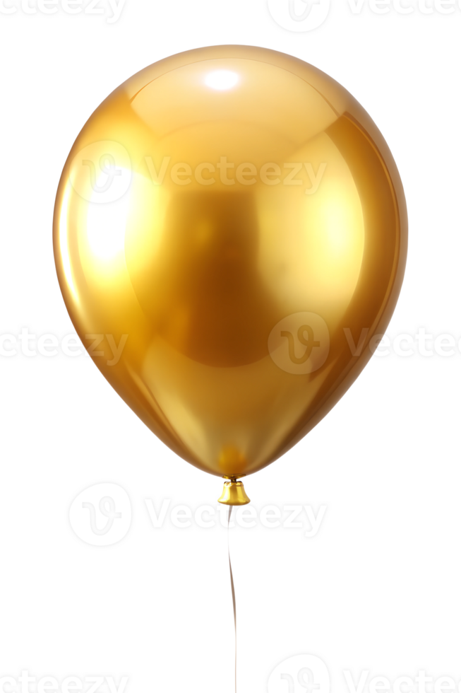 Golden balloon floats on white, cut out transparent png