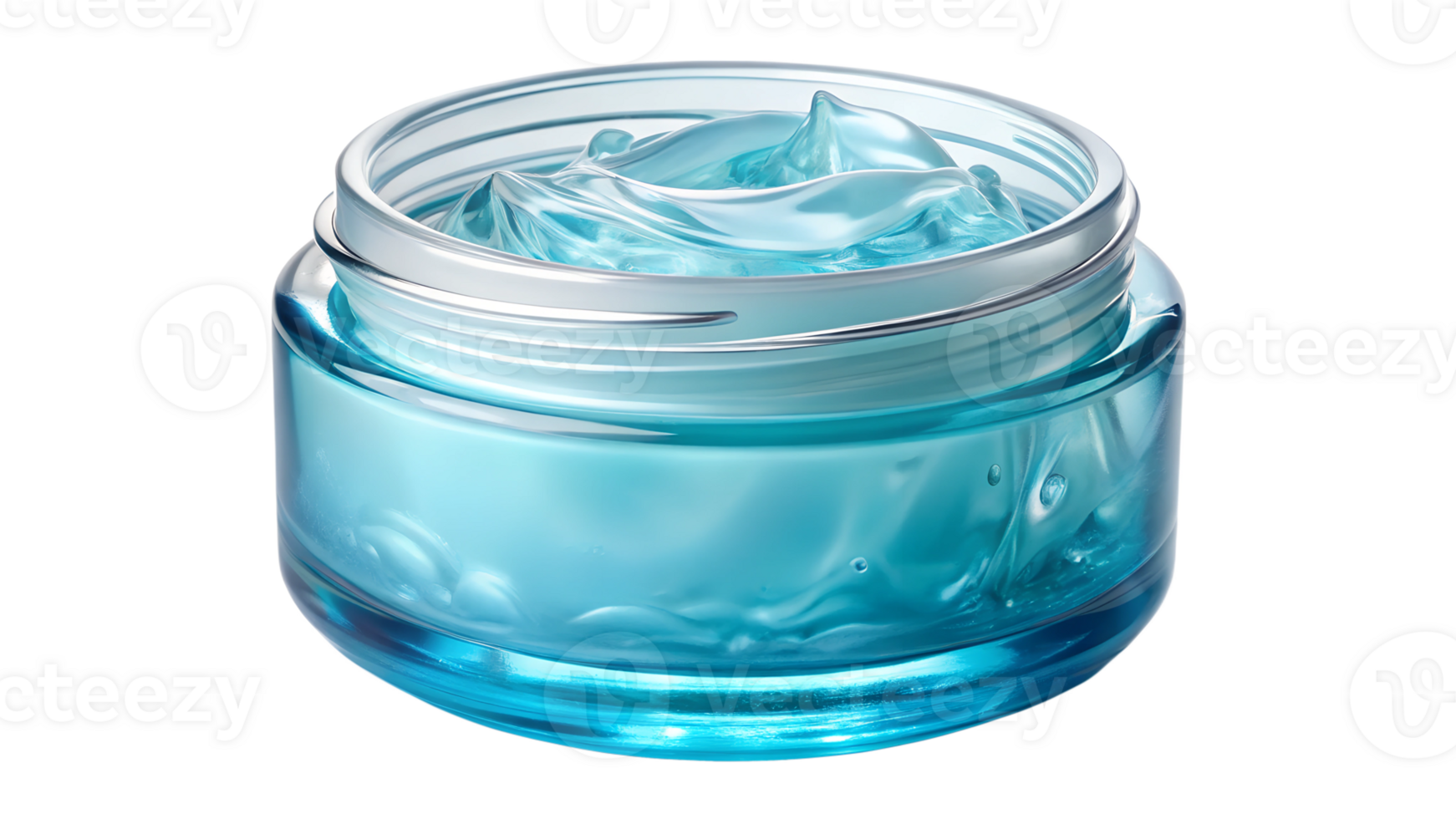 Gel cream in clear jar on white surface, cut out transparent png