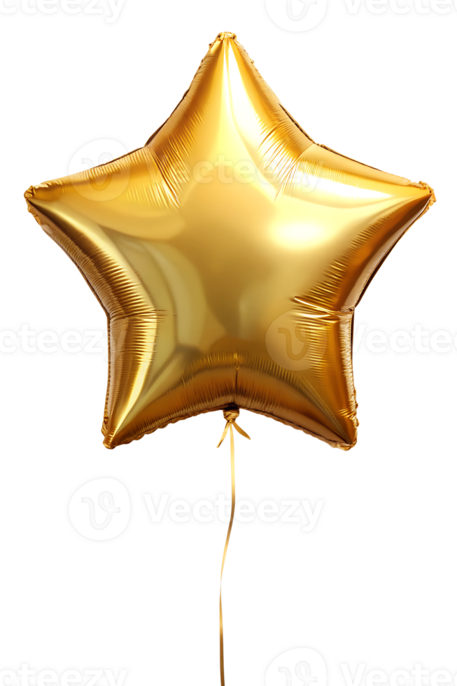 Shiny gold star balloon with ribbon, cut out transparent png