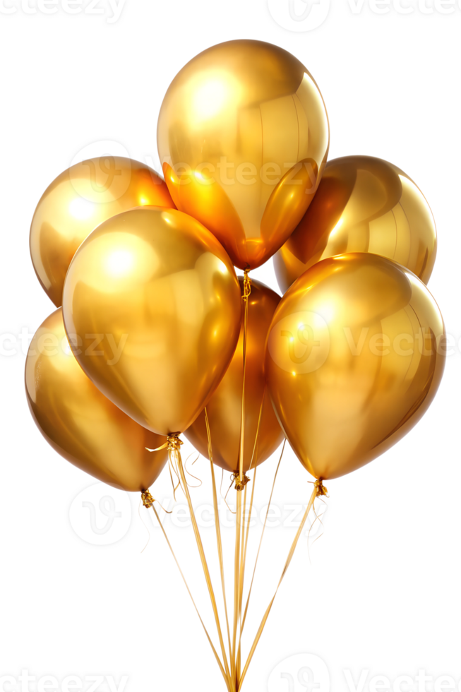 Gold balloons for a festive event, cut out transparent png