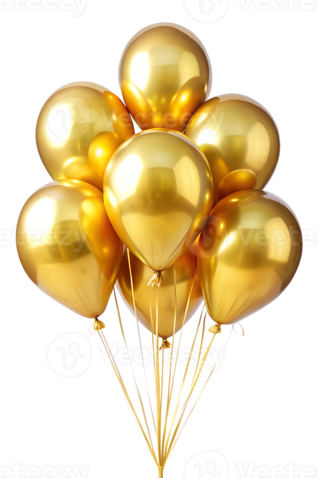 Golden balloons arranged for a celebration event, cut out transparent png