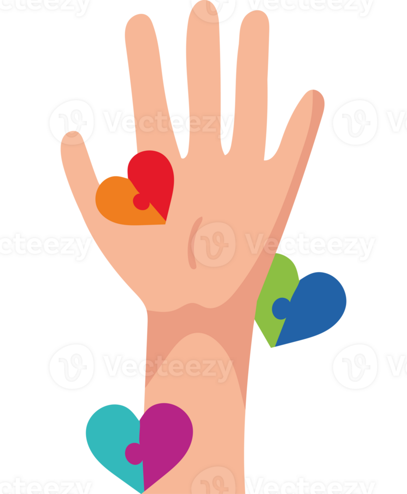 A hand with colorful hearts on it png