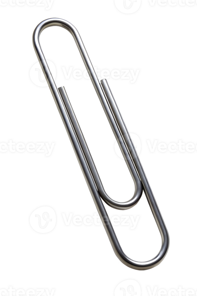 Simple metal paper clip on a white background, cut out transparent png