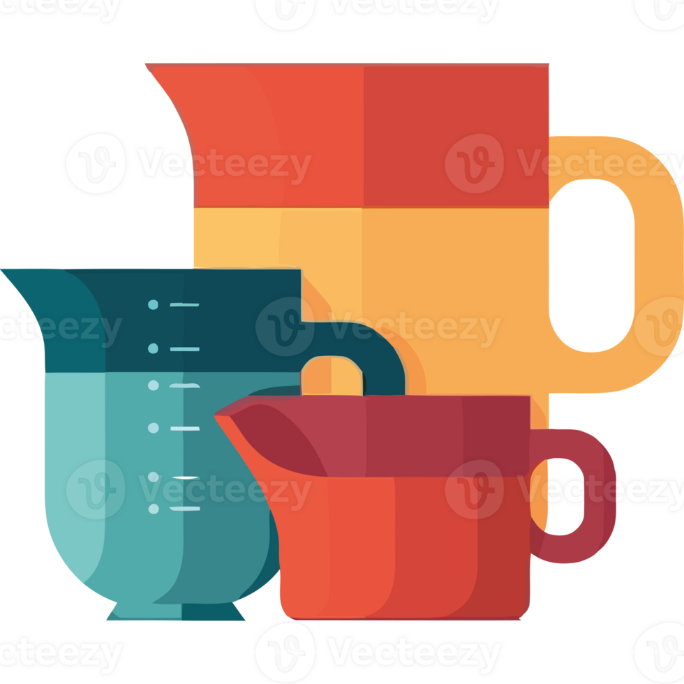 A set of measuring cups and a pitcher png