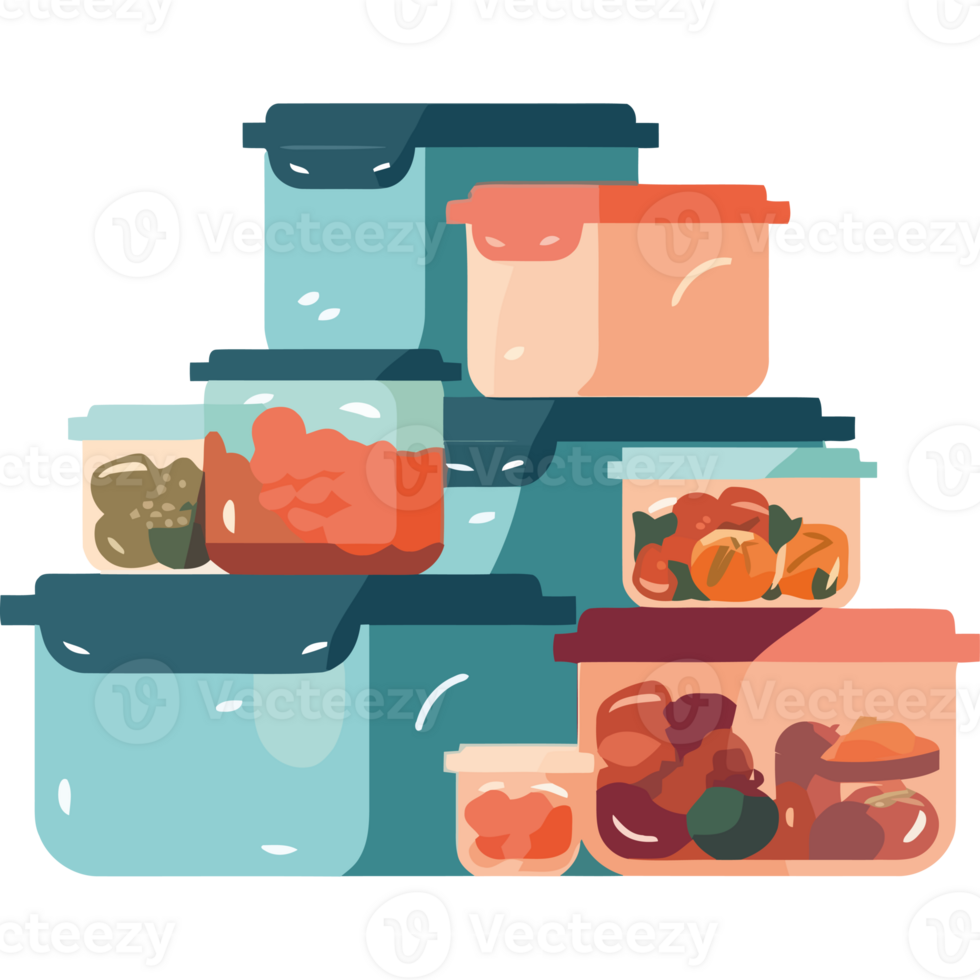 A stack of containers with food inside png