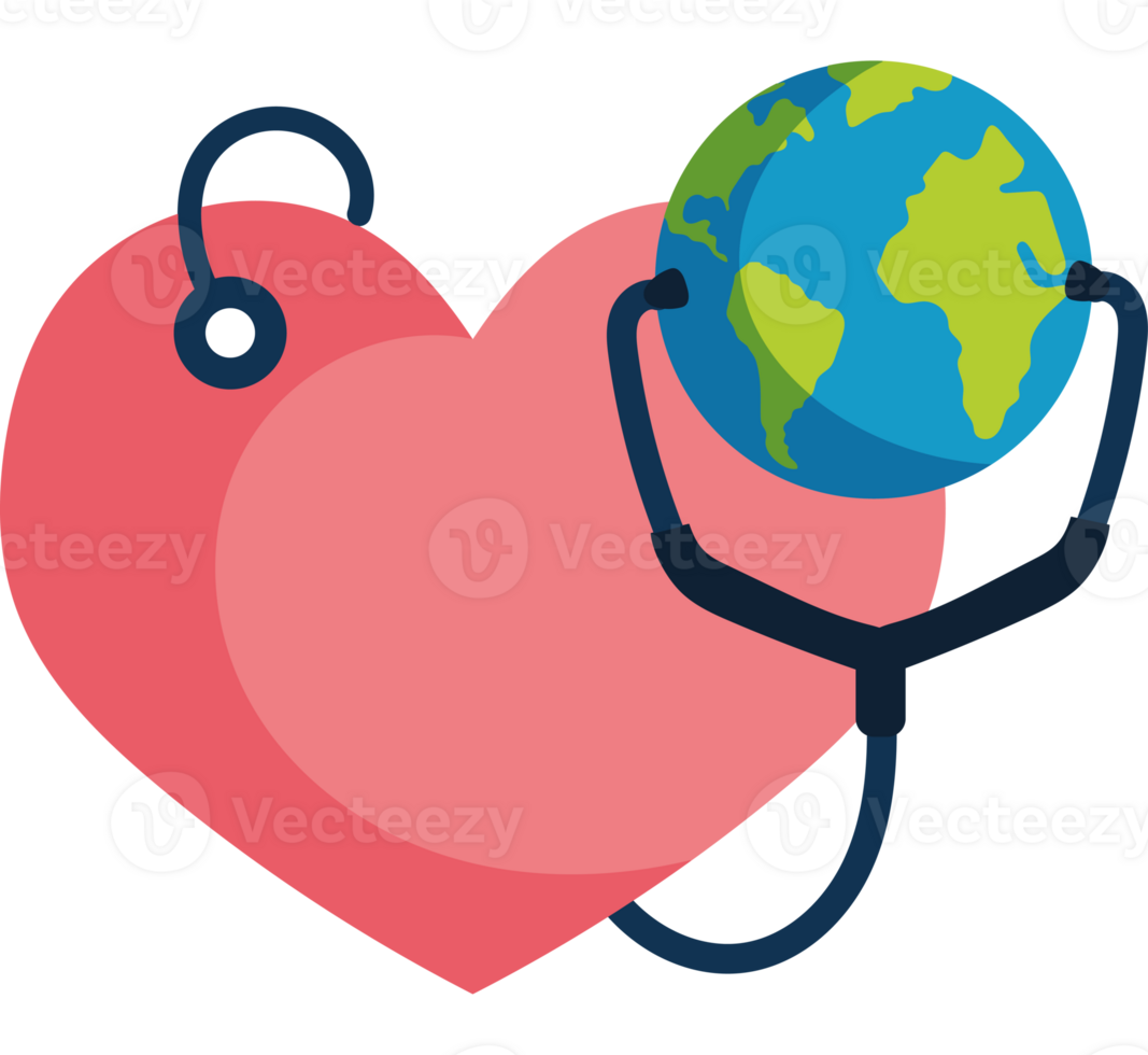 Heart with stethoscope and globe png