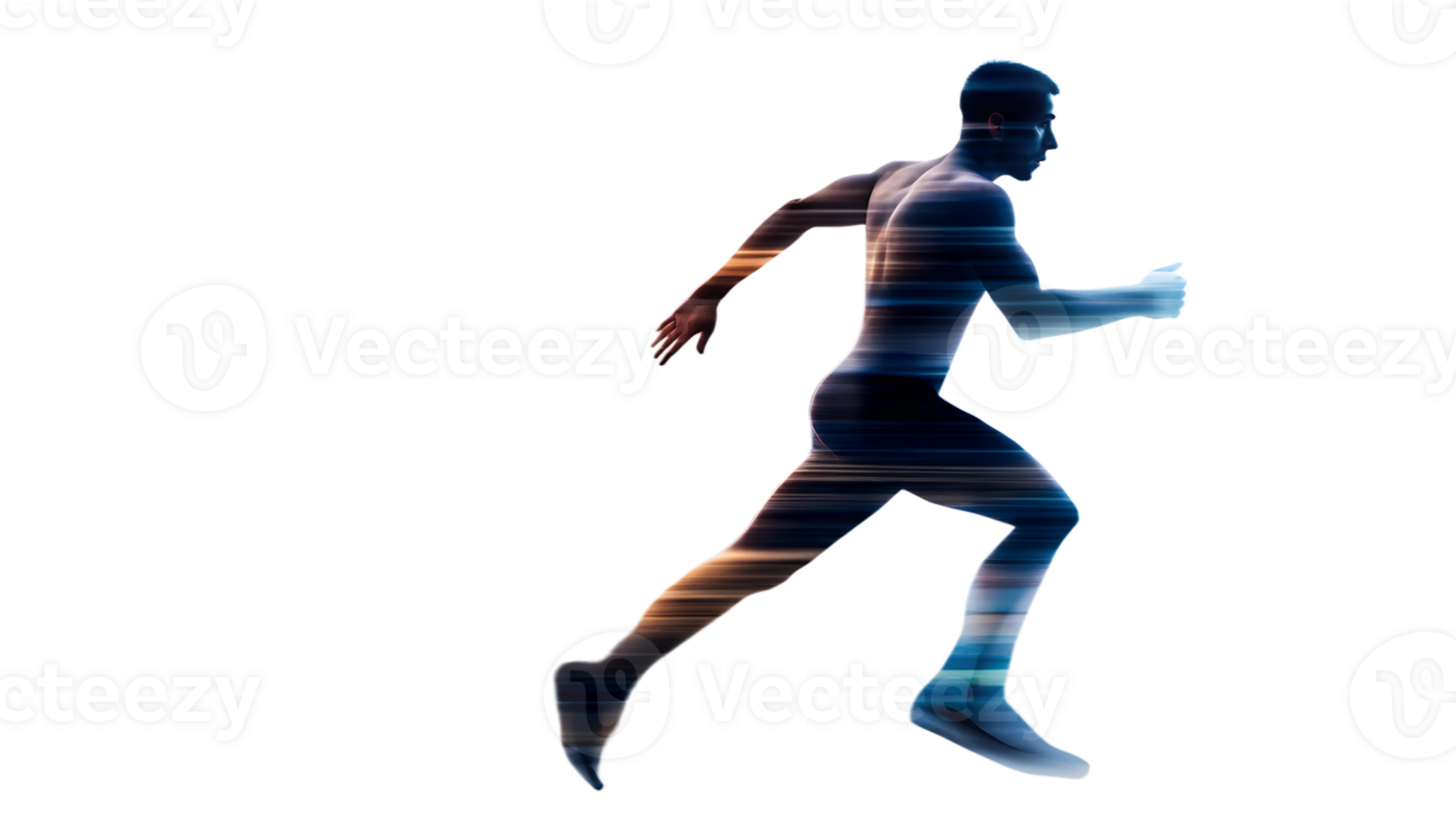 Dynamic runner silhouette with motion blur effects, cut out transparent png