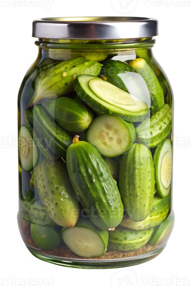 Jar of fresh pickled cucumbers, cut out transparent png