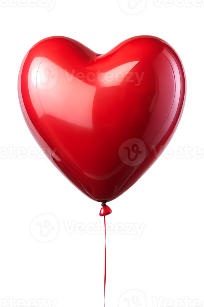 Red heart balloon floating in air, cut out transparent png