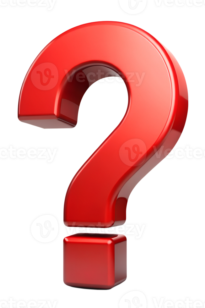 Red question mark on white background, cut out transparent png