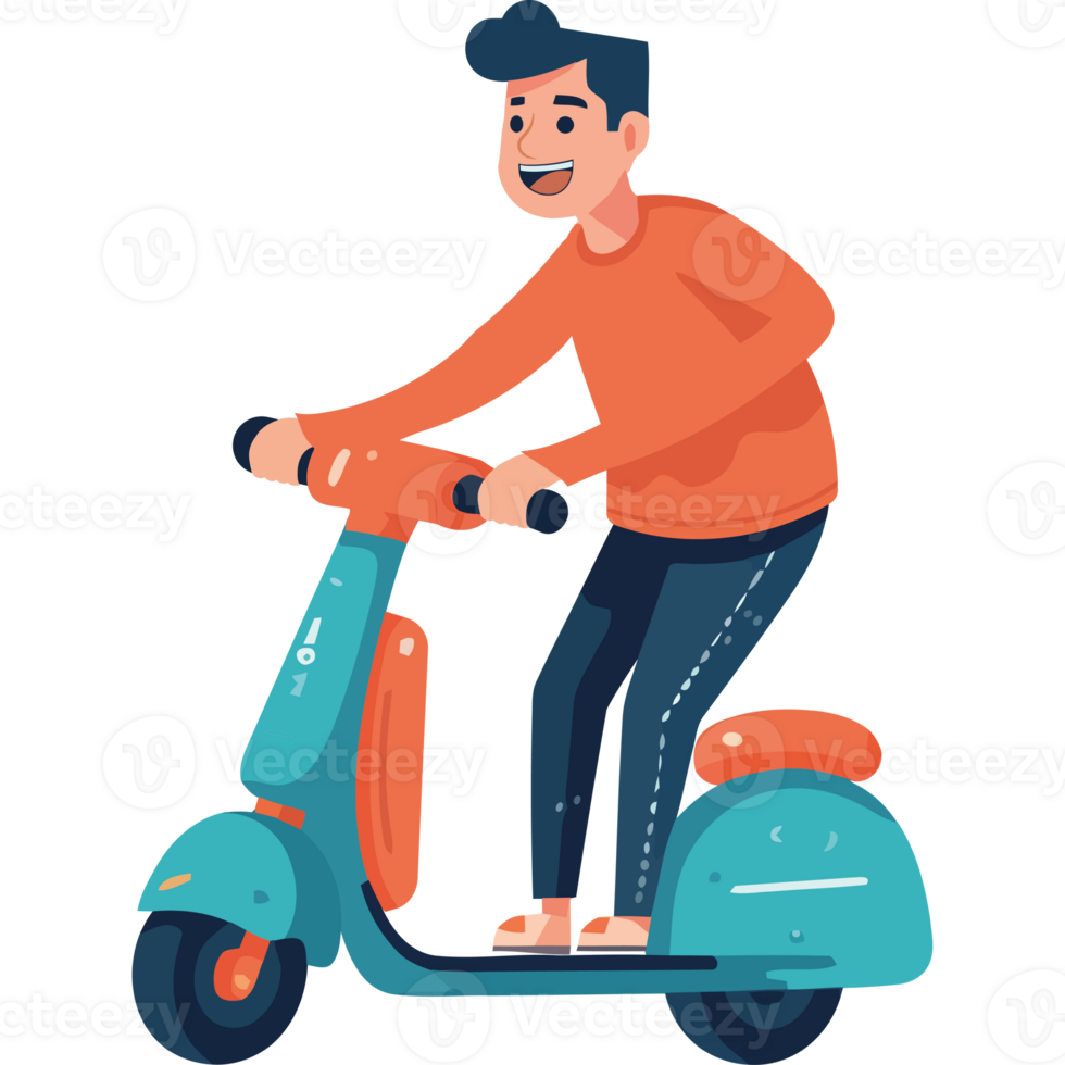 A man riding a scooter on a black background png