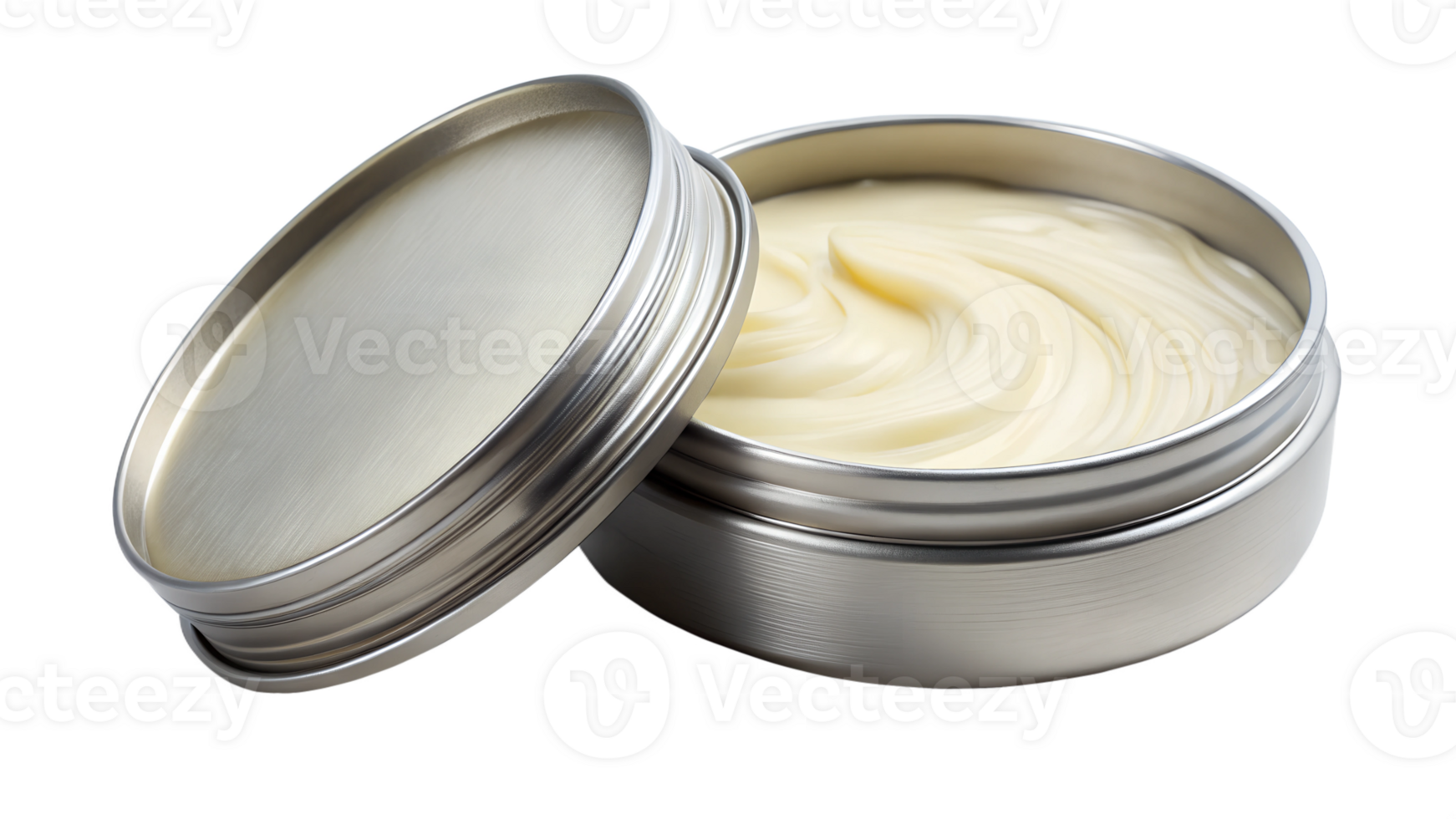 Cream in a tin container ready for use, cut out transparent png