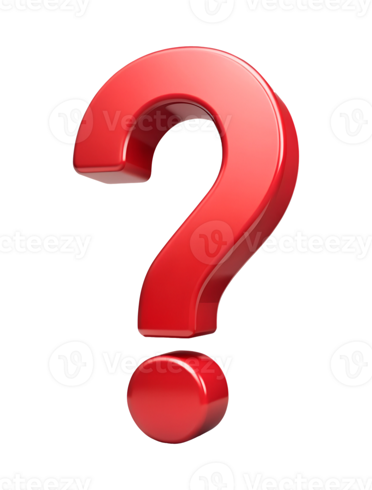 Red question mark symbolizing curiosity, cut out transparent png