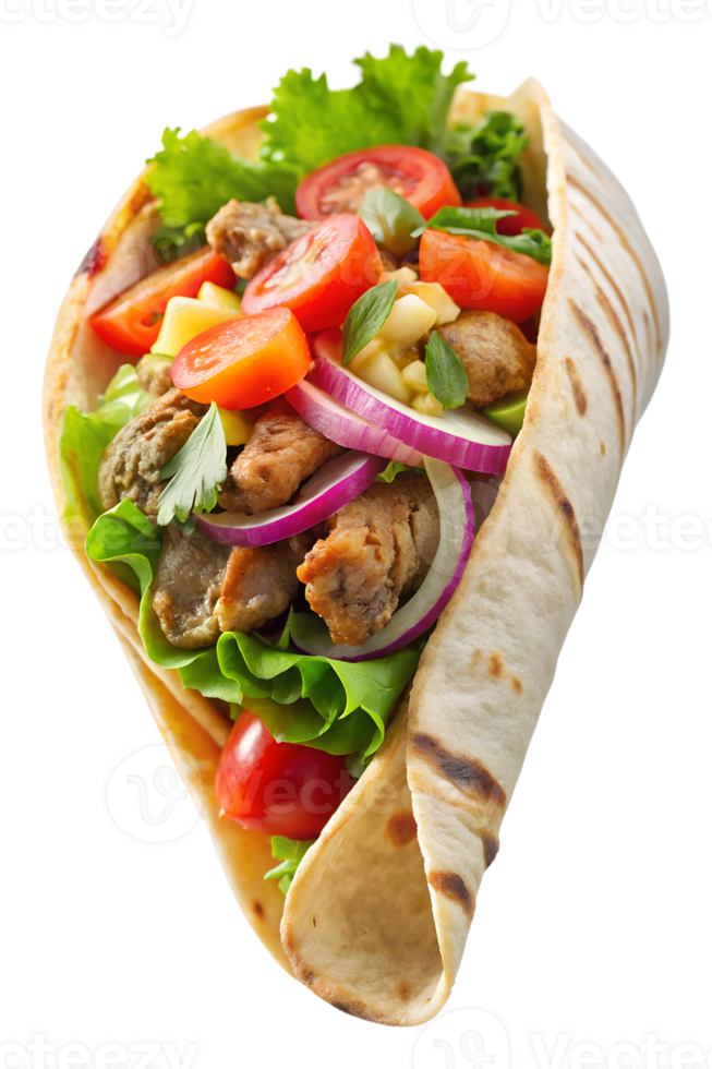 Tasty wrap with fresh veggies and meat, cut out transparent png