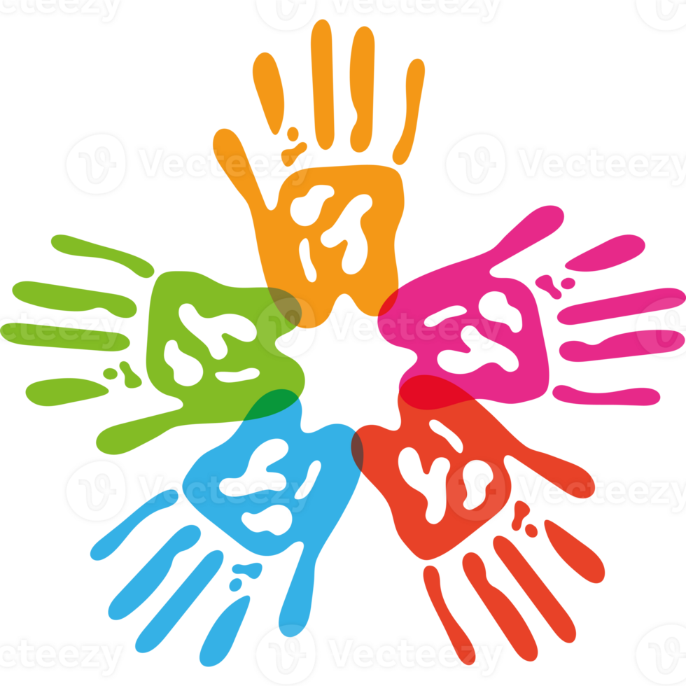 Colorful hands in a circle with a black background png