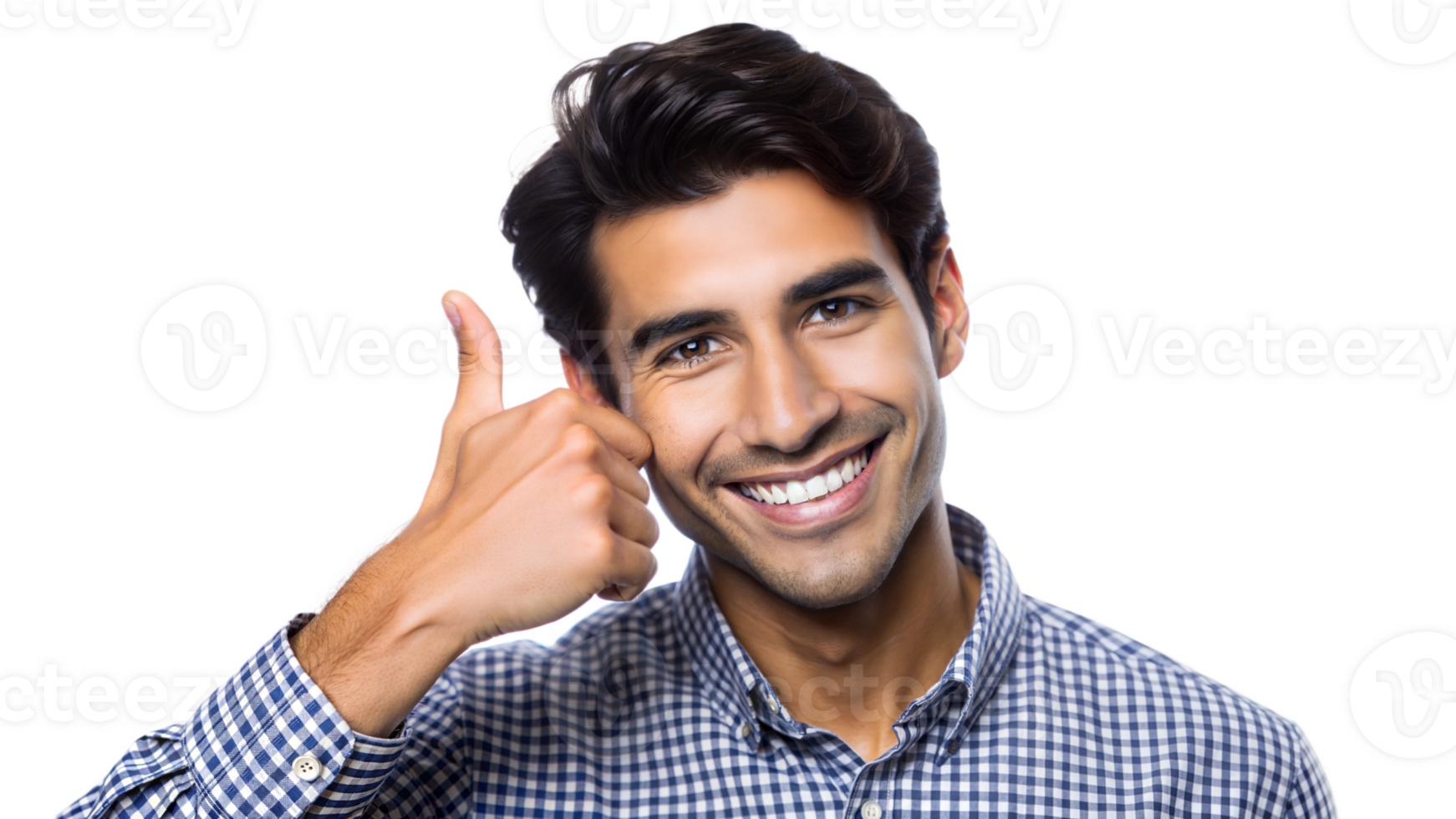 Young man smiling and giving a thumbs up indoors, cut out transparent png