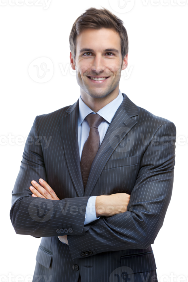 Man in a suit posing confidently indoors, cut out transparent png