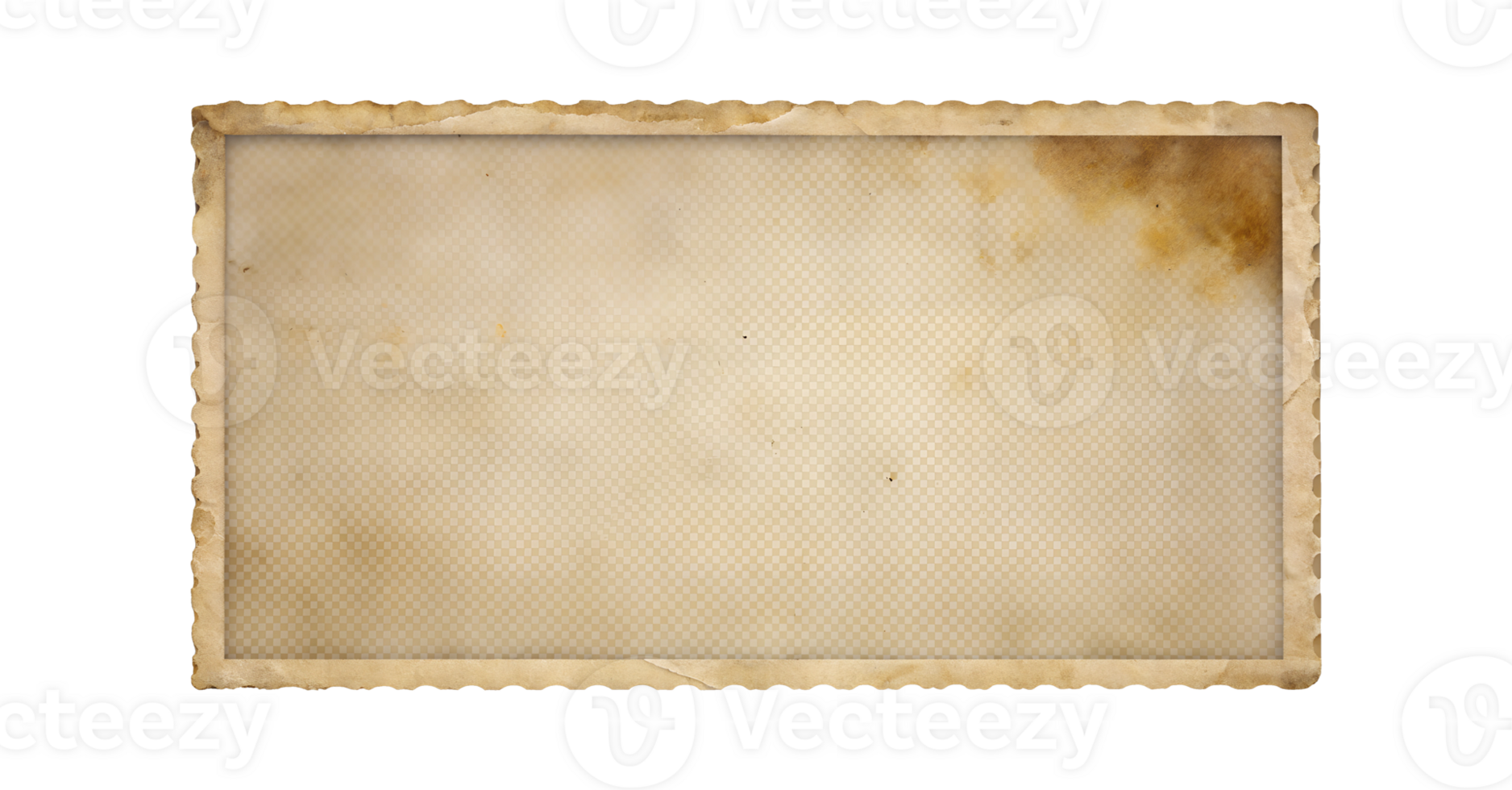 Faded vintage postcard with worn edges, cut out transparent png