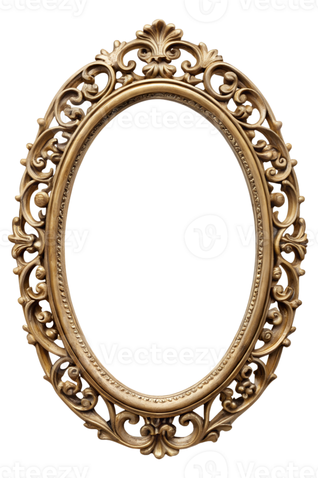 Intricate gold-detailed oval frame, cut out transparent png