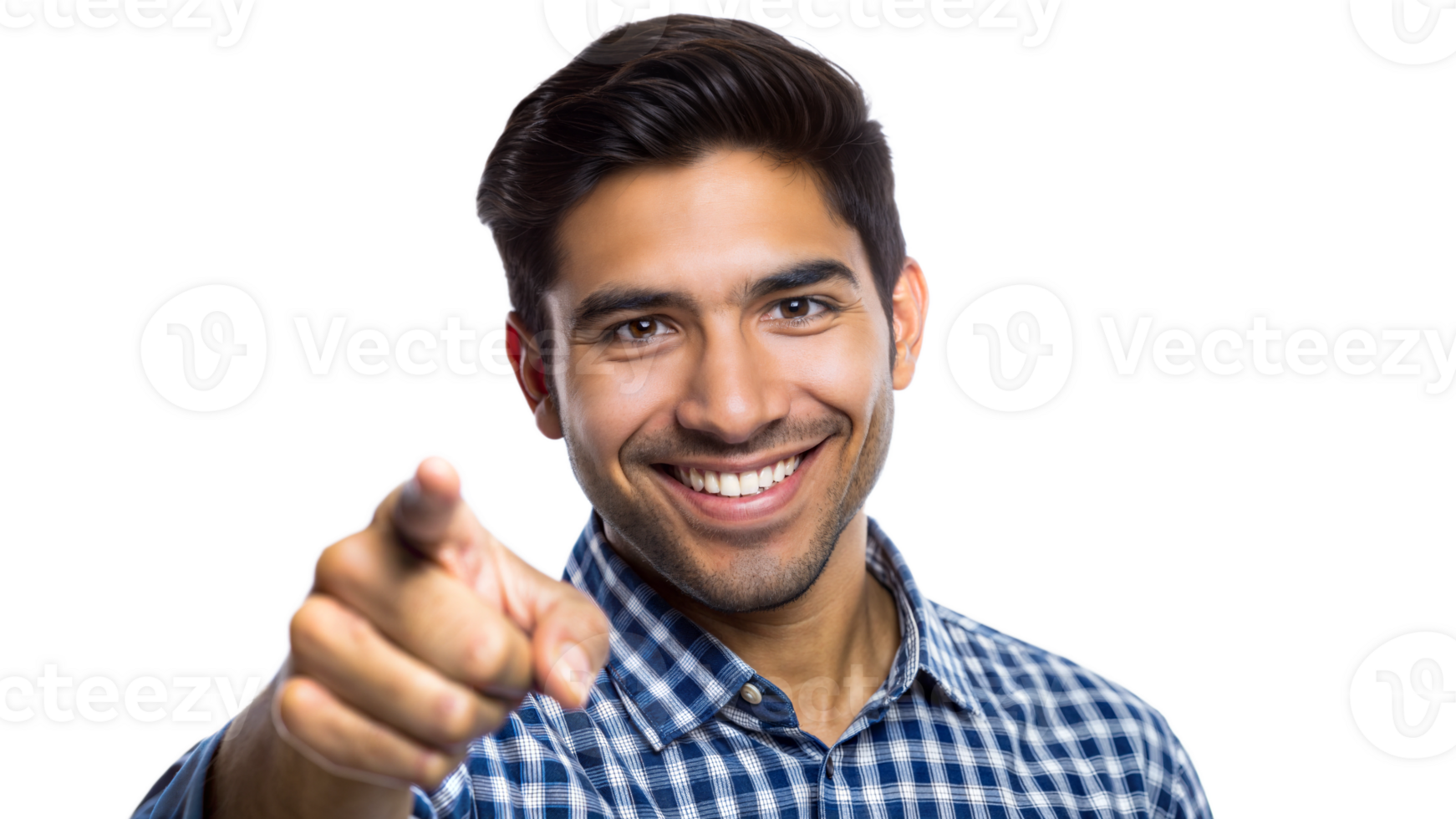 Smiling man pointing confidently at the viewer, cut out transparent png