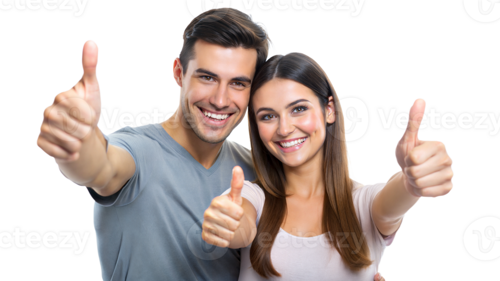 Happy couple thumbs up on bright backdrop, cut out transparent png