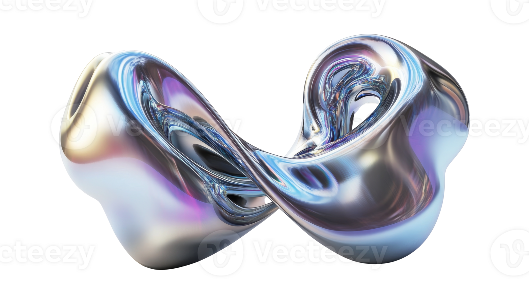 Abstract silver sculpture swirling in dynamic form, cut out transparent png