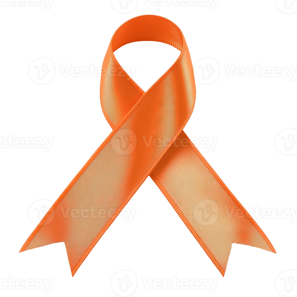 Orange ribbon for awareness and support, cut out transparent png