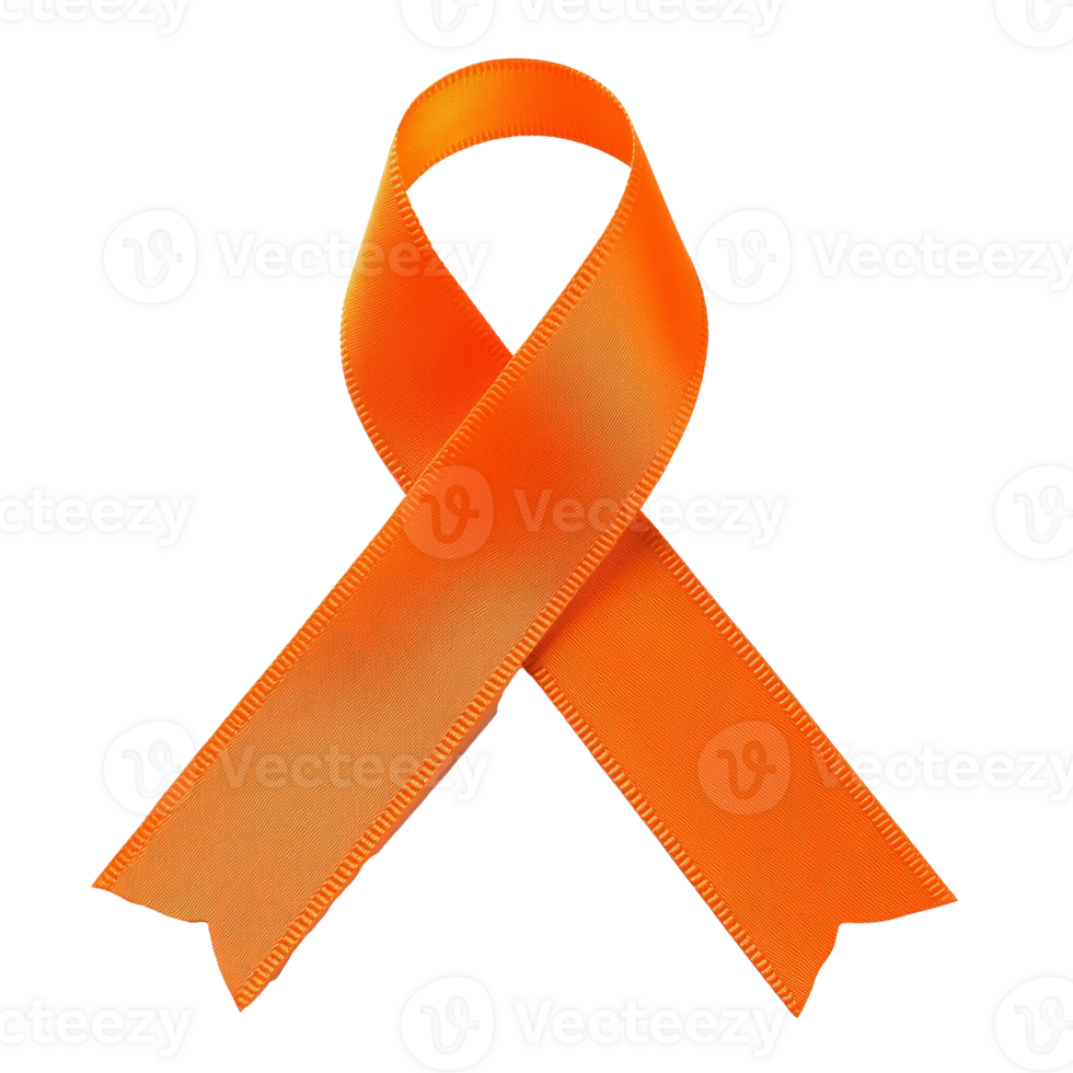 Orange ribbon for awareness and support, cut out transparent png
