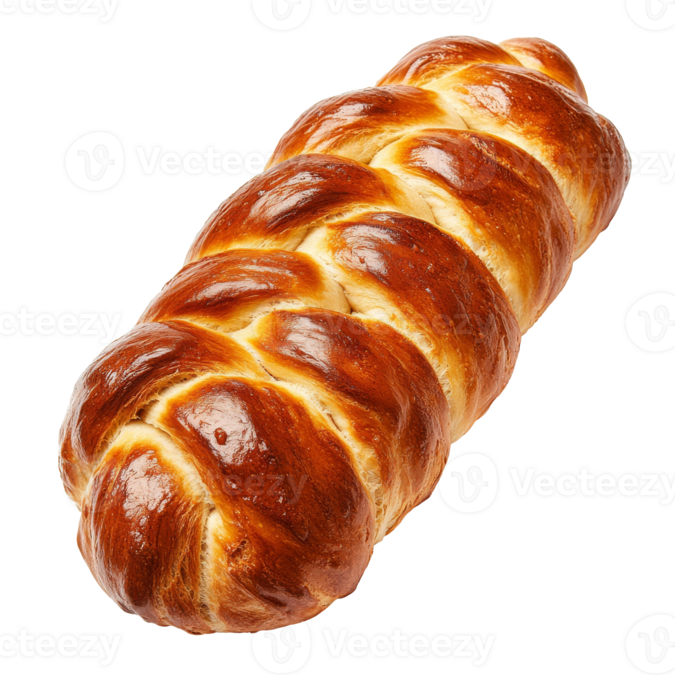 Freshly baked challah bread with a golden crust, cut out transparent png