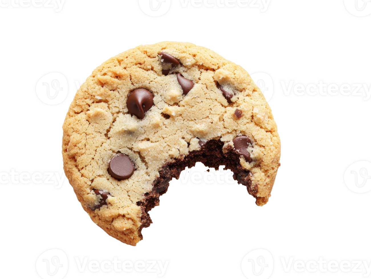 Bite taken from a chocolate chip cookie, cut out transparent png