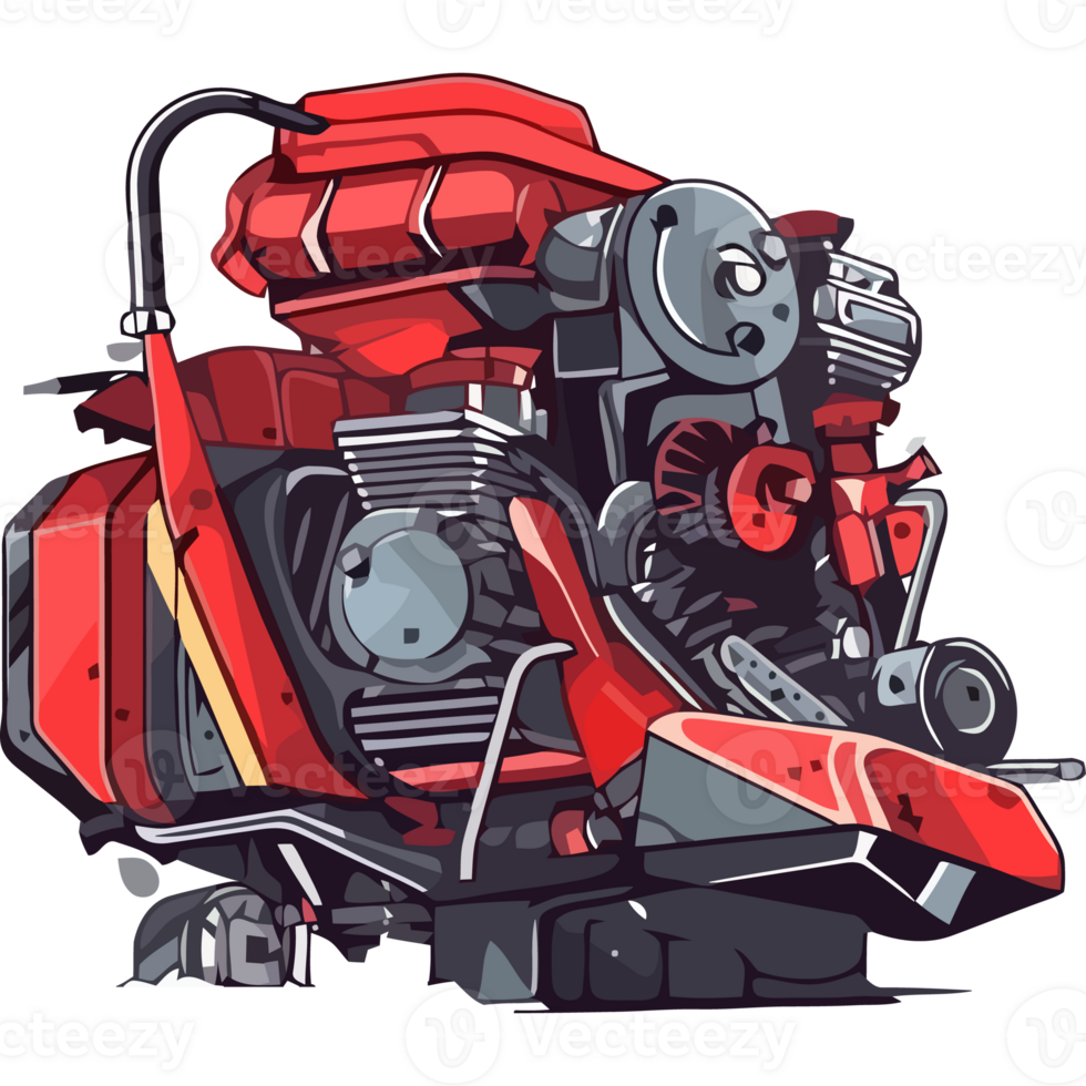 A red motorcycle engine with a black background png