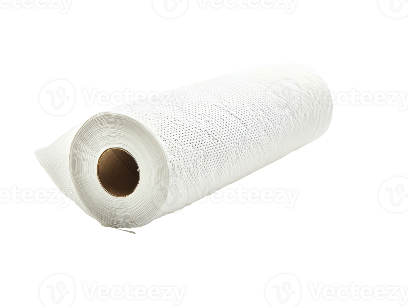 Roll of white paper towels on a clean surface, cut out transparent png