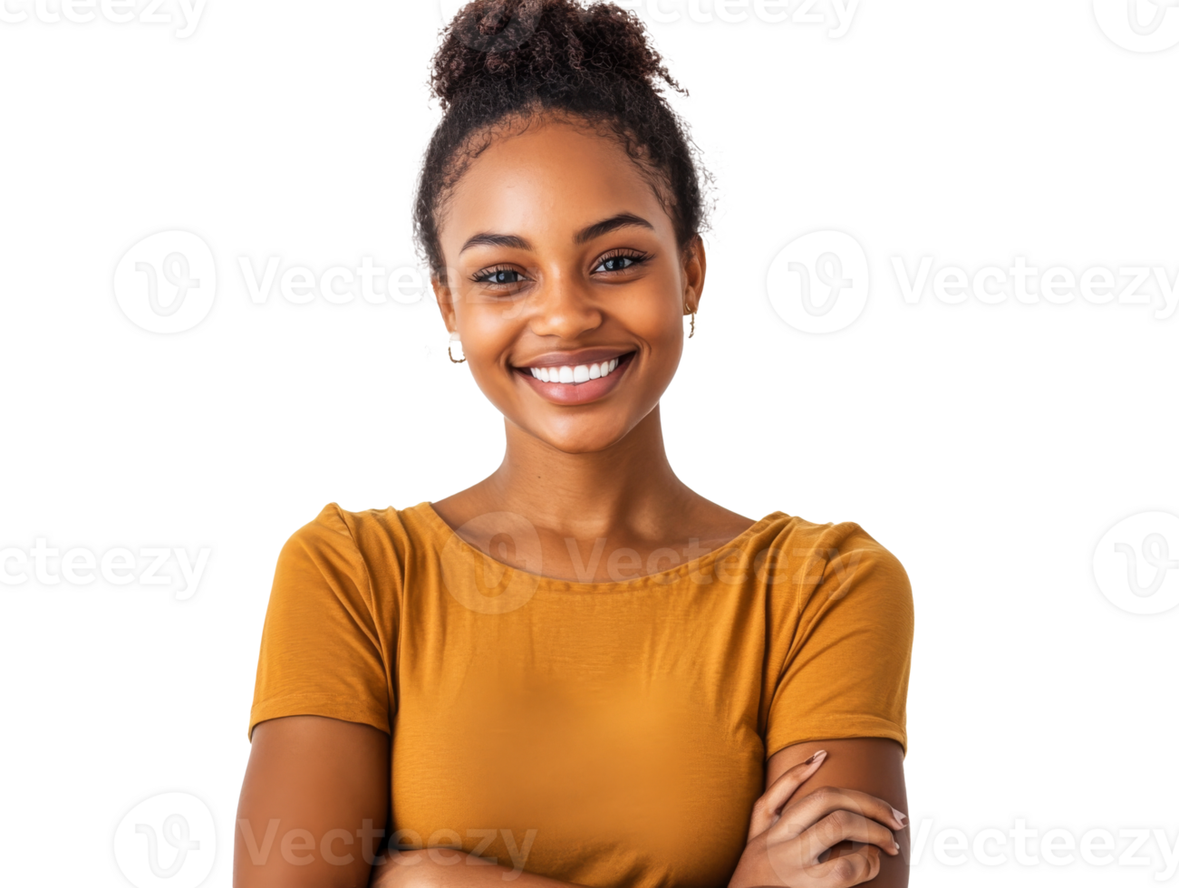 Young woman smiling confidently in casual attire, cut out transparent png