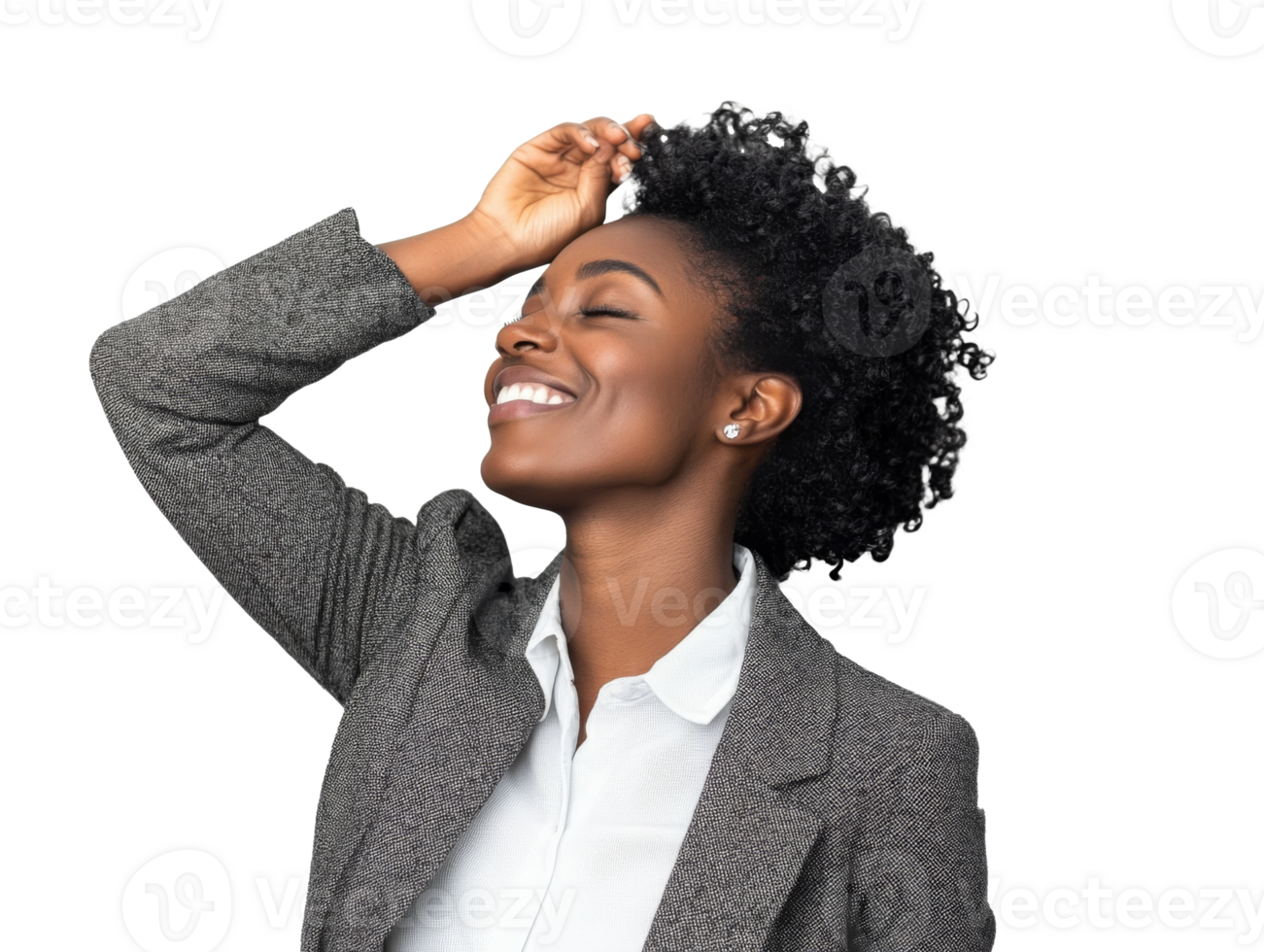 Confident woman with stylish hair, cut out transparent png