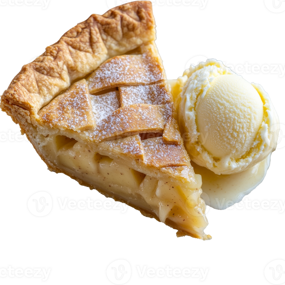 Apple pie slice with creamy ice cream, cut out transparent png