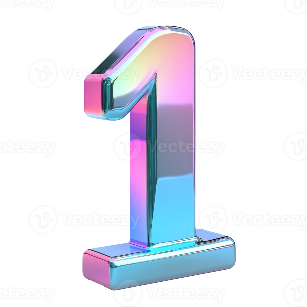Shiny iridescent number one decoration on display, cut out transparent png