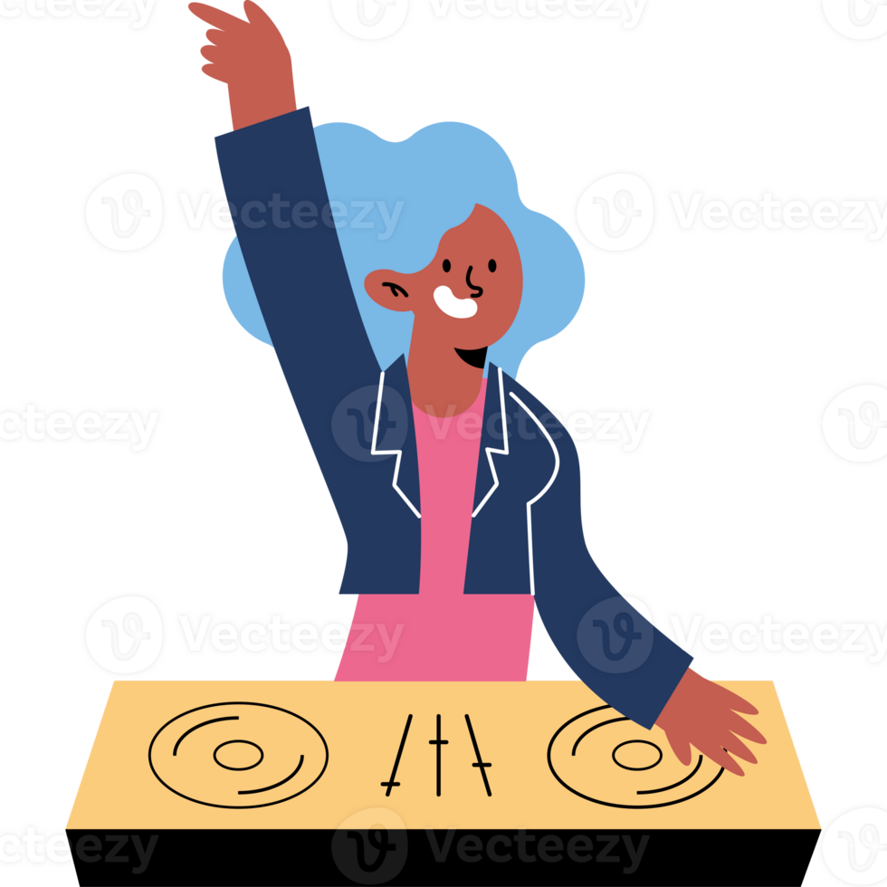 A woman is playing a dj at a table png