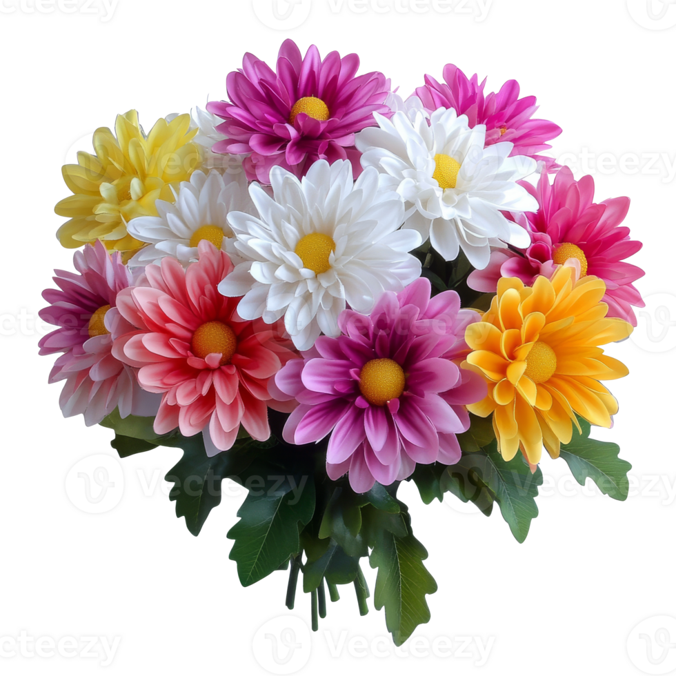 Vibrant fake daisy bouquet, cut out transparent png