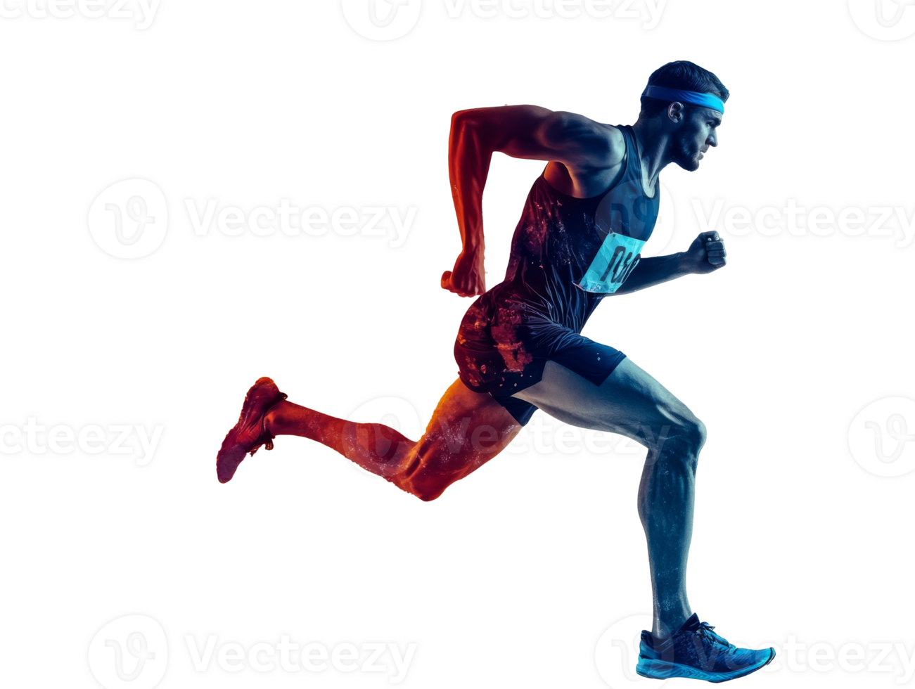Runner in action during a sprinting competition, cut out transparent png