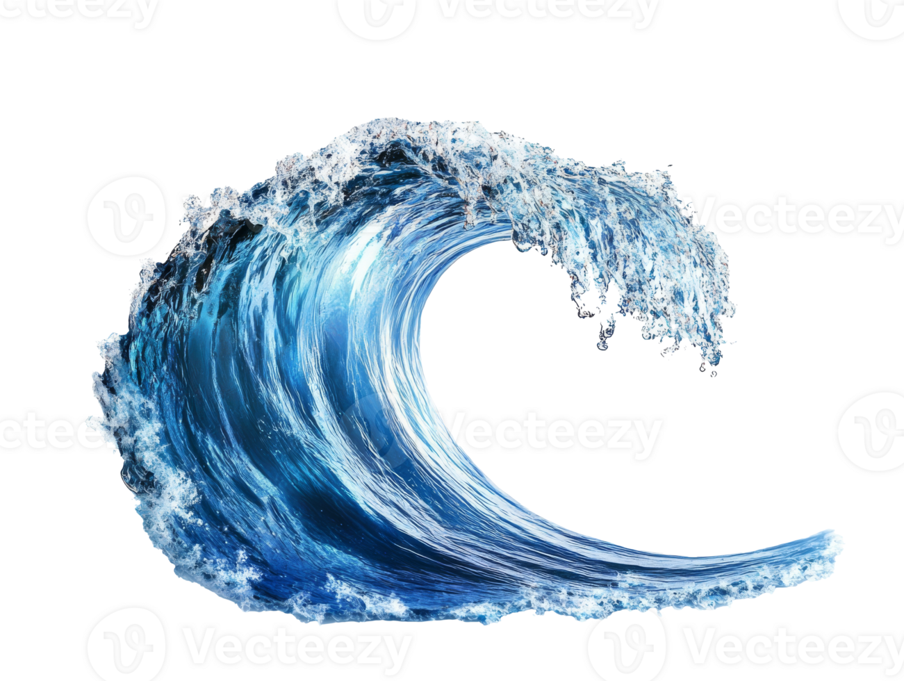 Dynamic ocean wave captured in bright sunlight, cut out transparent png
