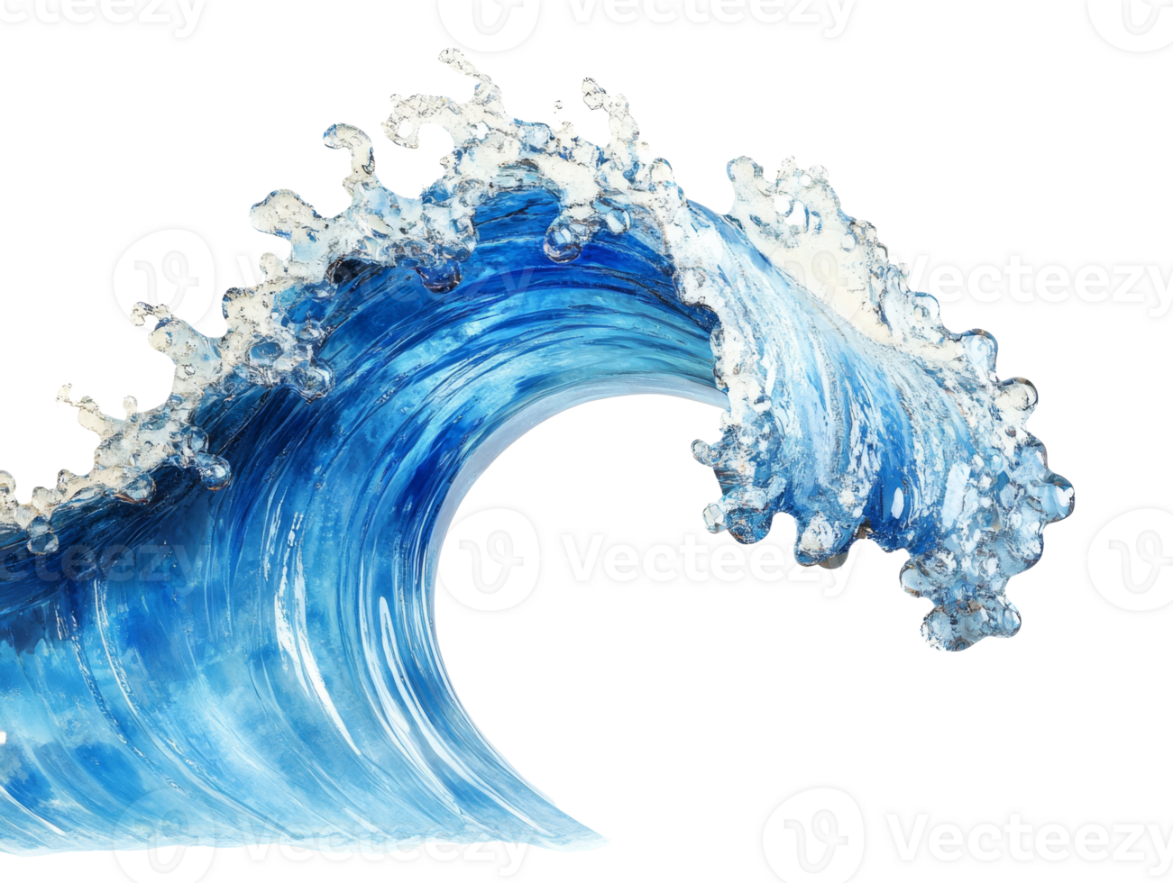 Cresting ocean wave captured in bright sunlight, cut out transparent png