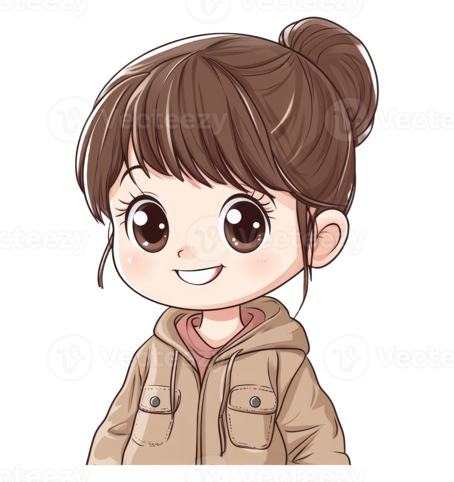 Ponytailed cartoon character in casual wear, cut out transparent png