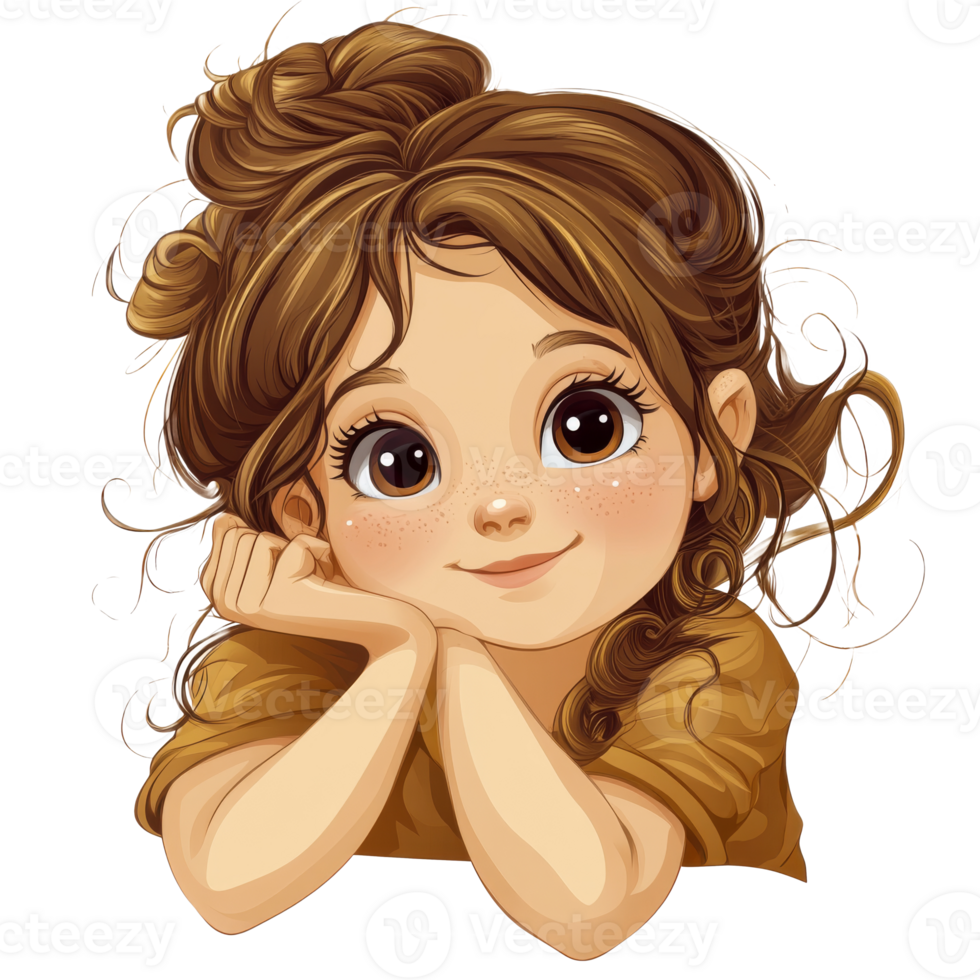 pelo rizado niña sonriente, barbilla descansando, cortar fuera transparente png
