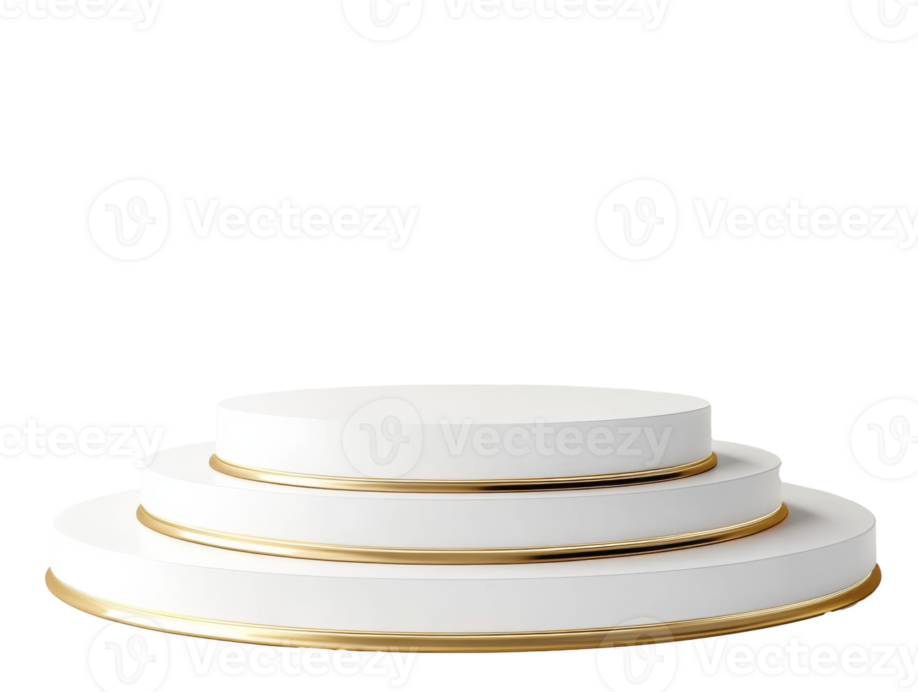 White podium with gold accents, 3 tiers, cut out transparent png